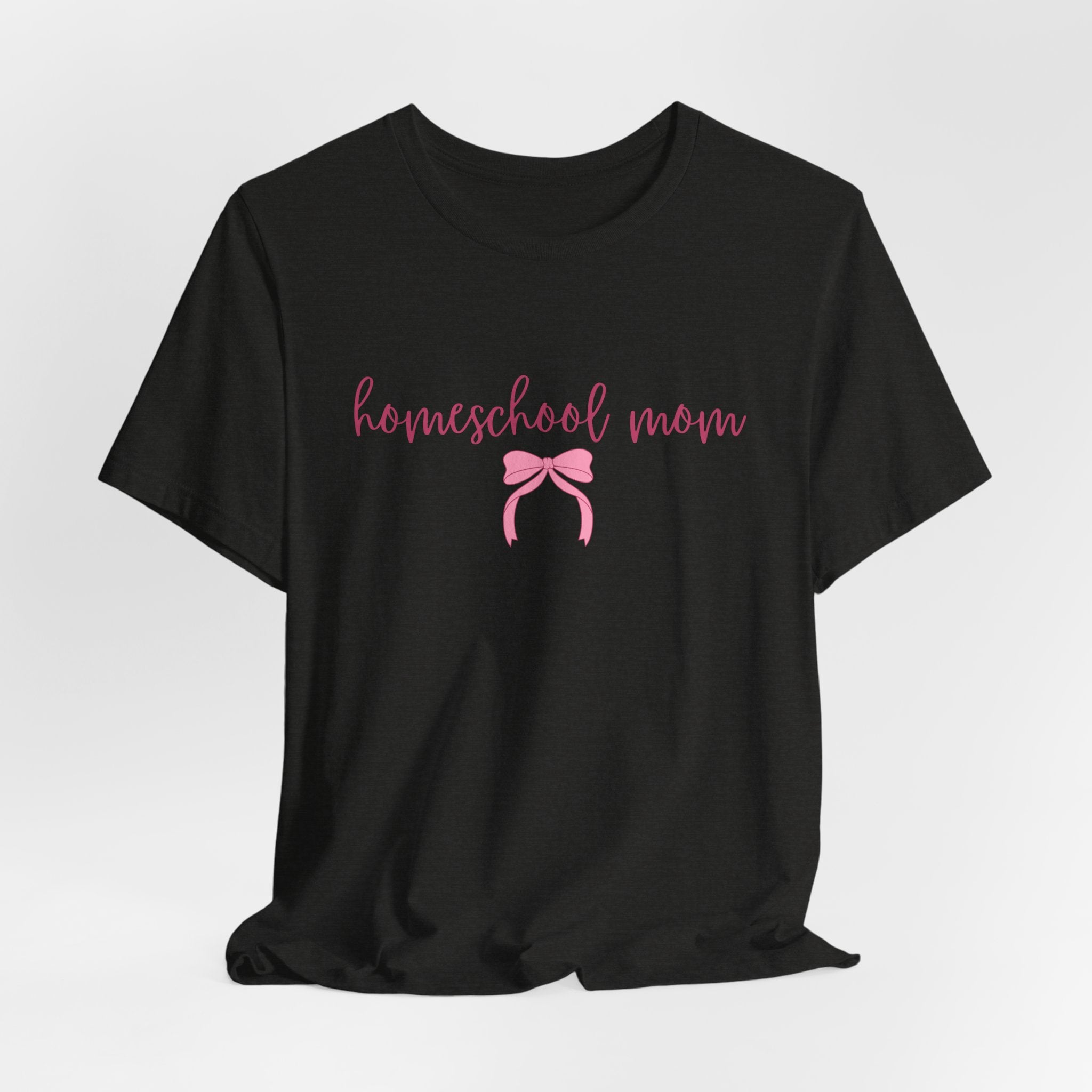 Homeschool Mom T-Shirt — Pink Script & Bow Tee for Moms