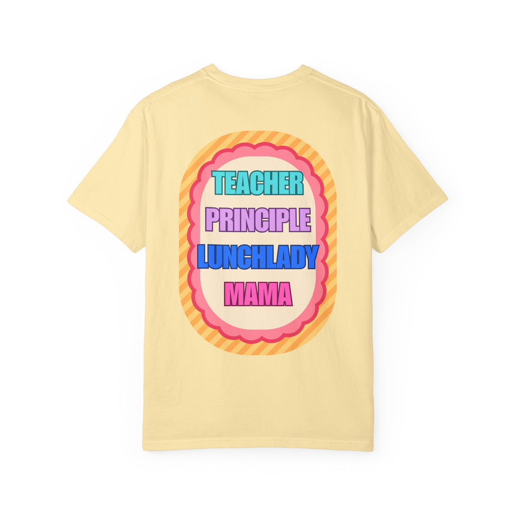 Teacher, Principal, Lunchlady, Mama T-Shirt — Colorful Retro Patch Design