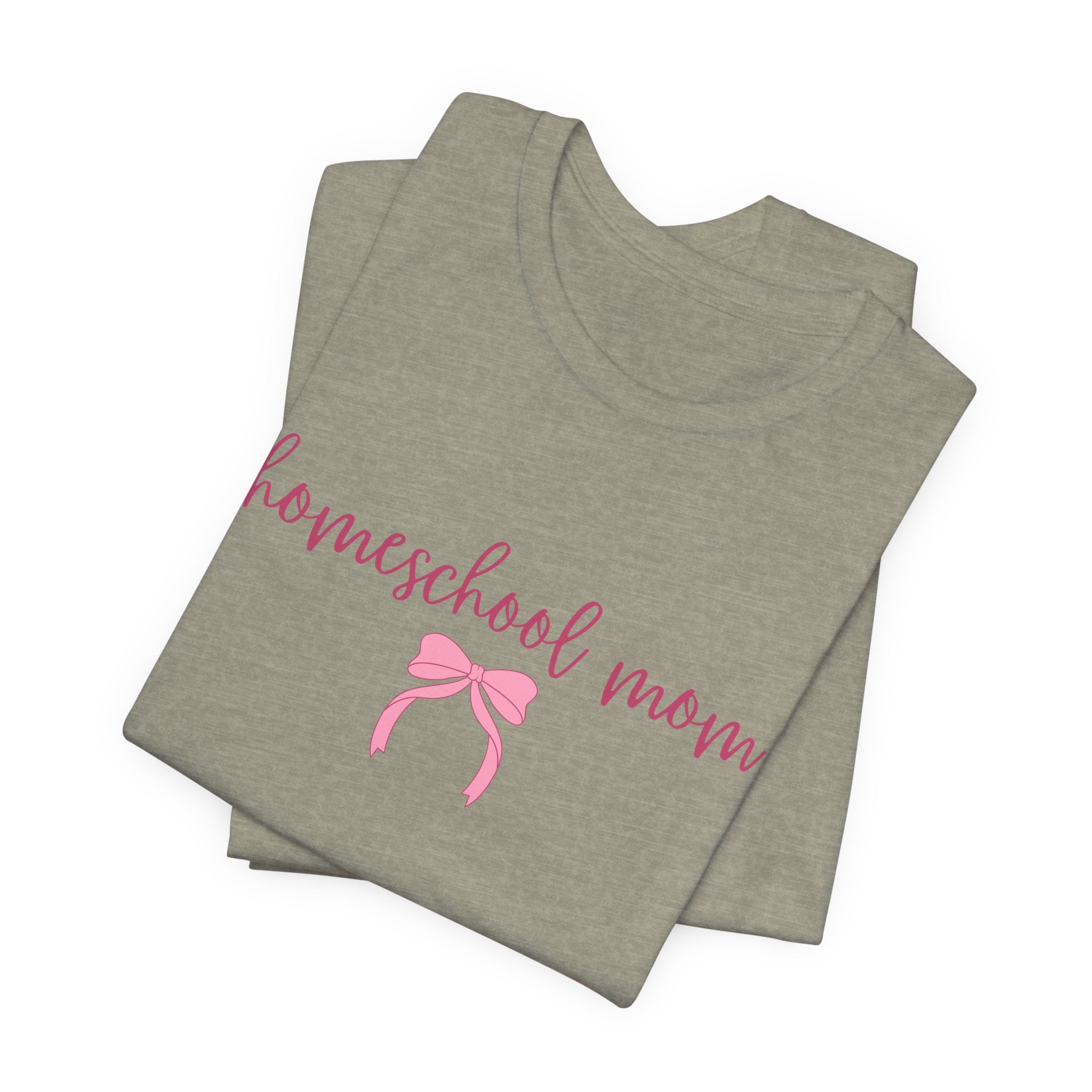 Homeschool Mom T-Shirt — Pink Script & Bow Tee for Moms