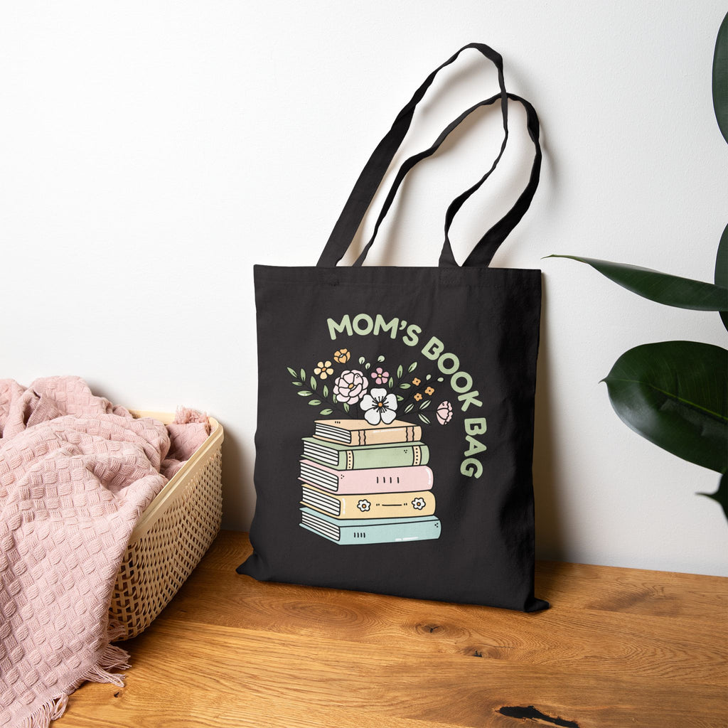 Tote — "Mom's Book Bag" Floral Stack Canvas Tote