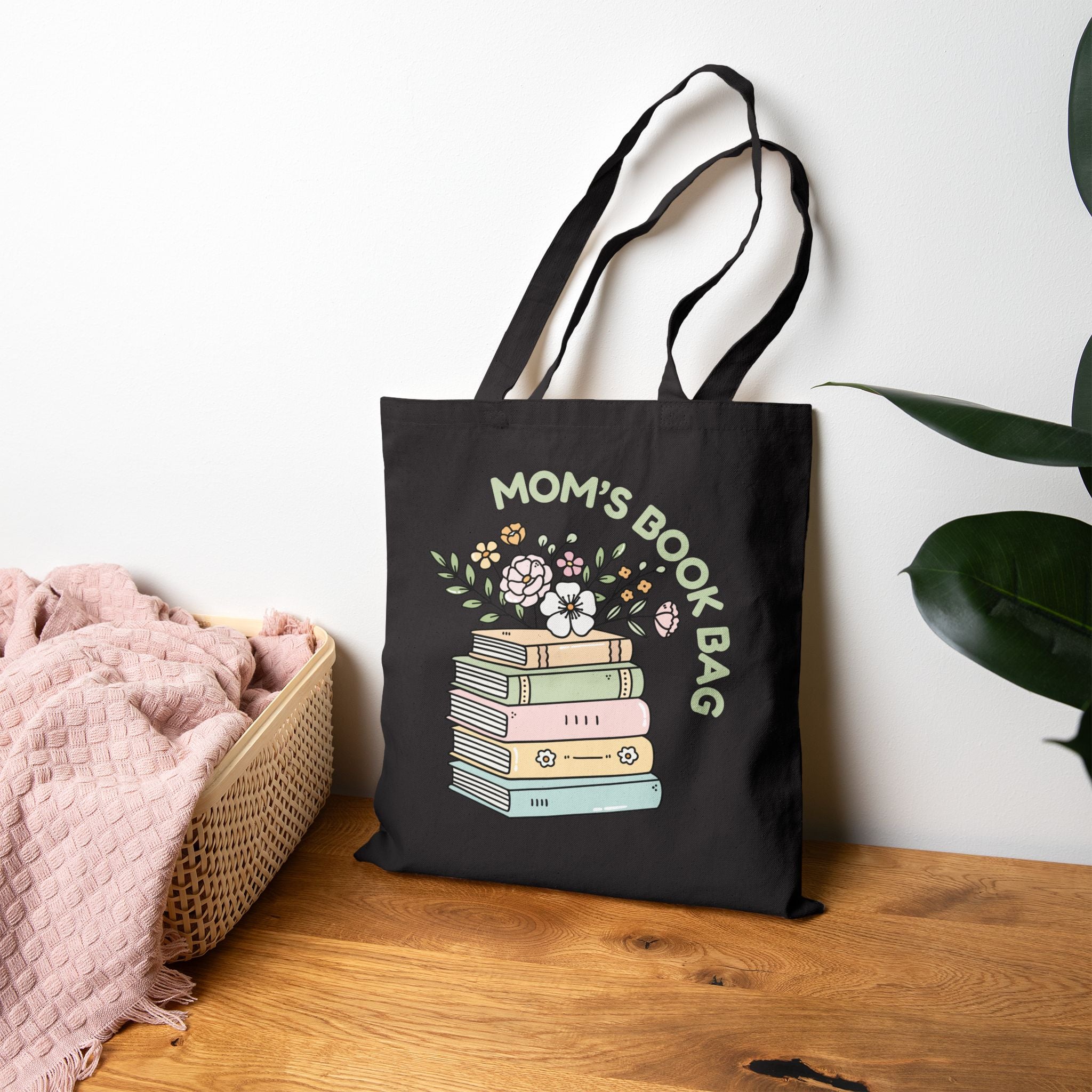 Tote — "Mom's Book Bag" Floral Stack Canvas Tote