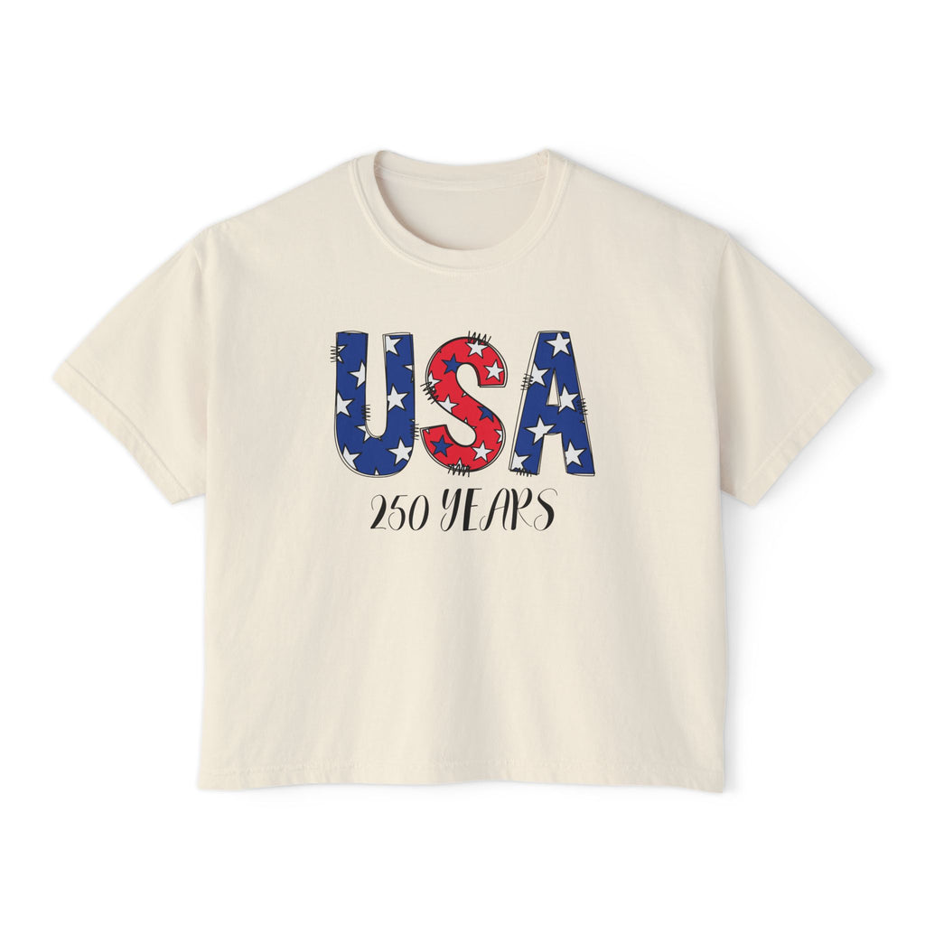 USA 250 Years Boxy Tee — Women's Patriotic Cropped T-Shirt