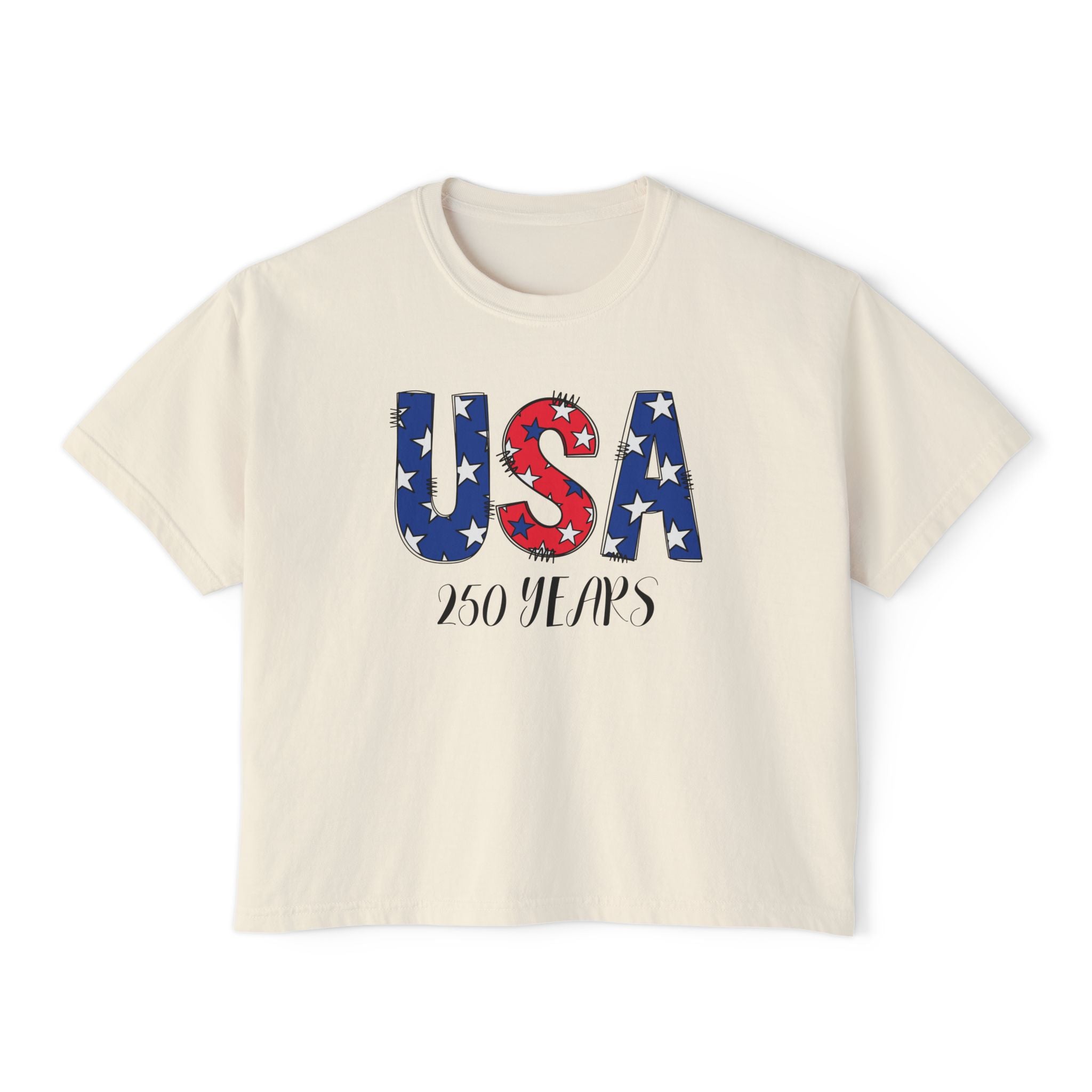 USA 250 Years Boxy Tee — Women's Patriotic Cropped T-Shirt