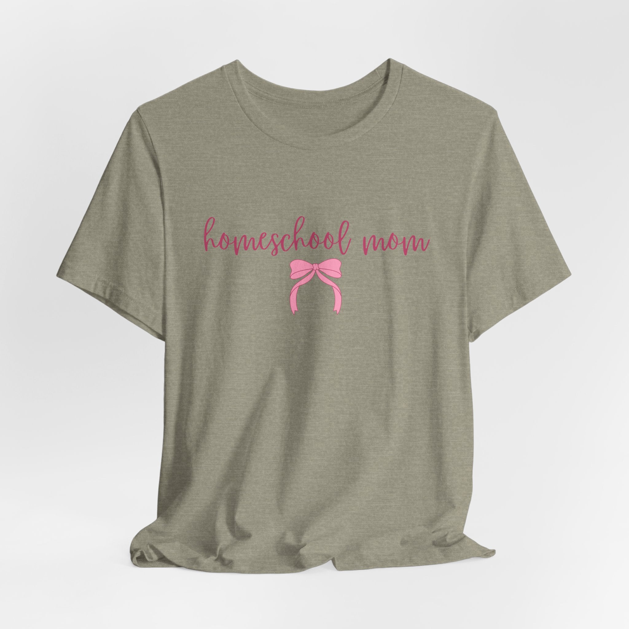 Homeschool Mom T-Shirt — Pink Script & Bow Tee for Moms
