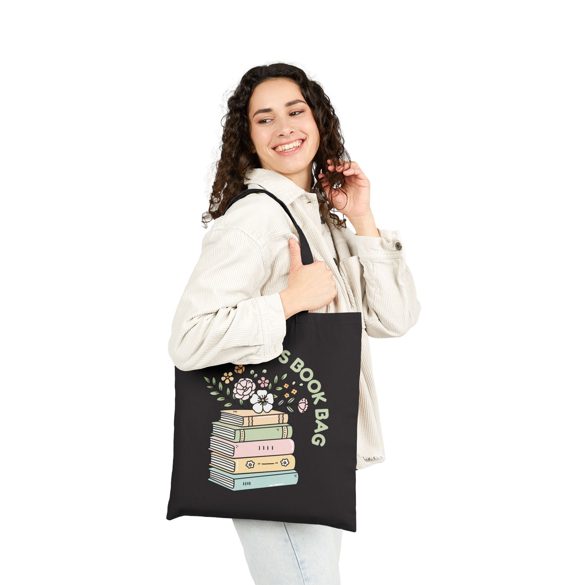Tote — "Mom's Book Bag" Floral Stack Canvas Tote