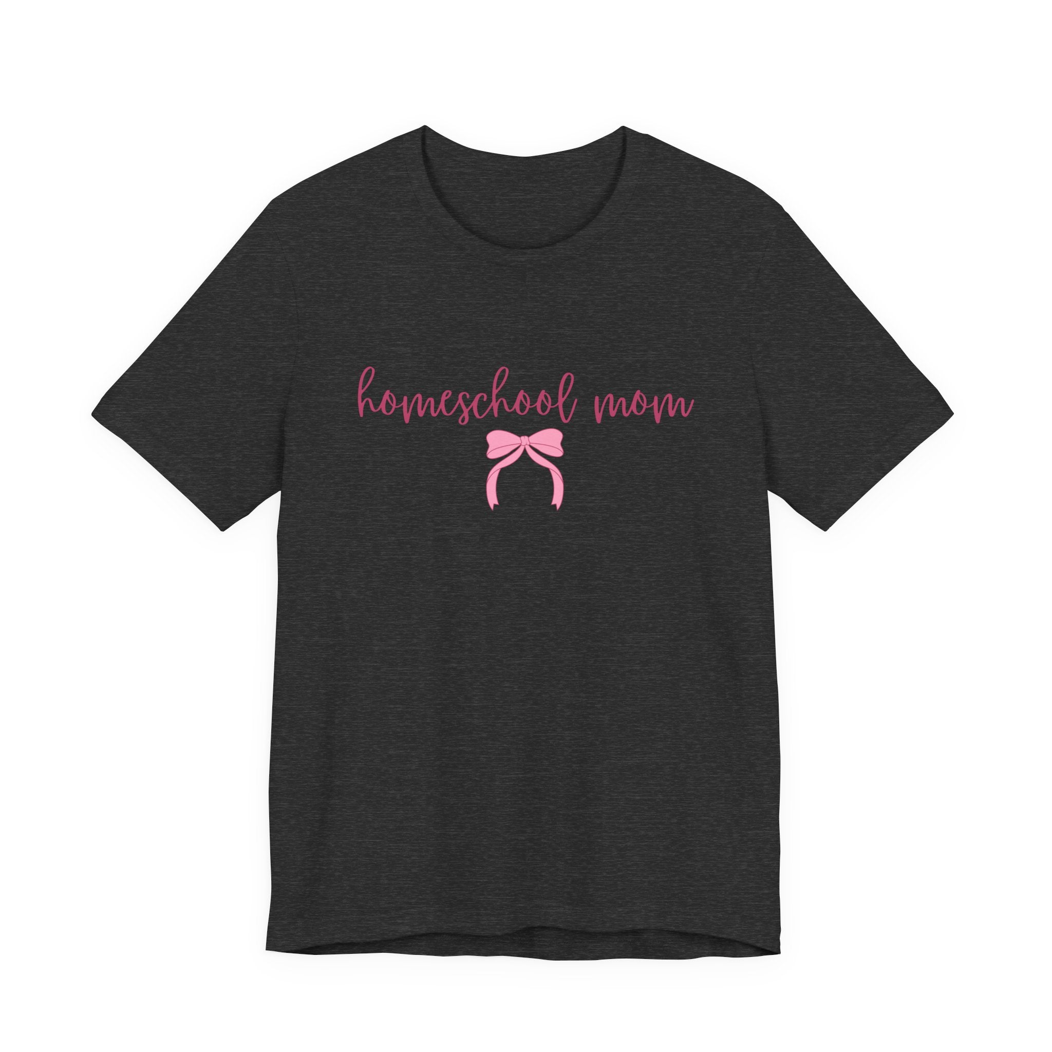 Homeschool Mom T-Shirt — Pink Script & Bow Tee for Moms