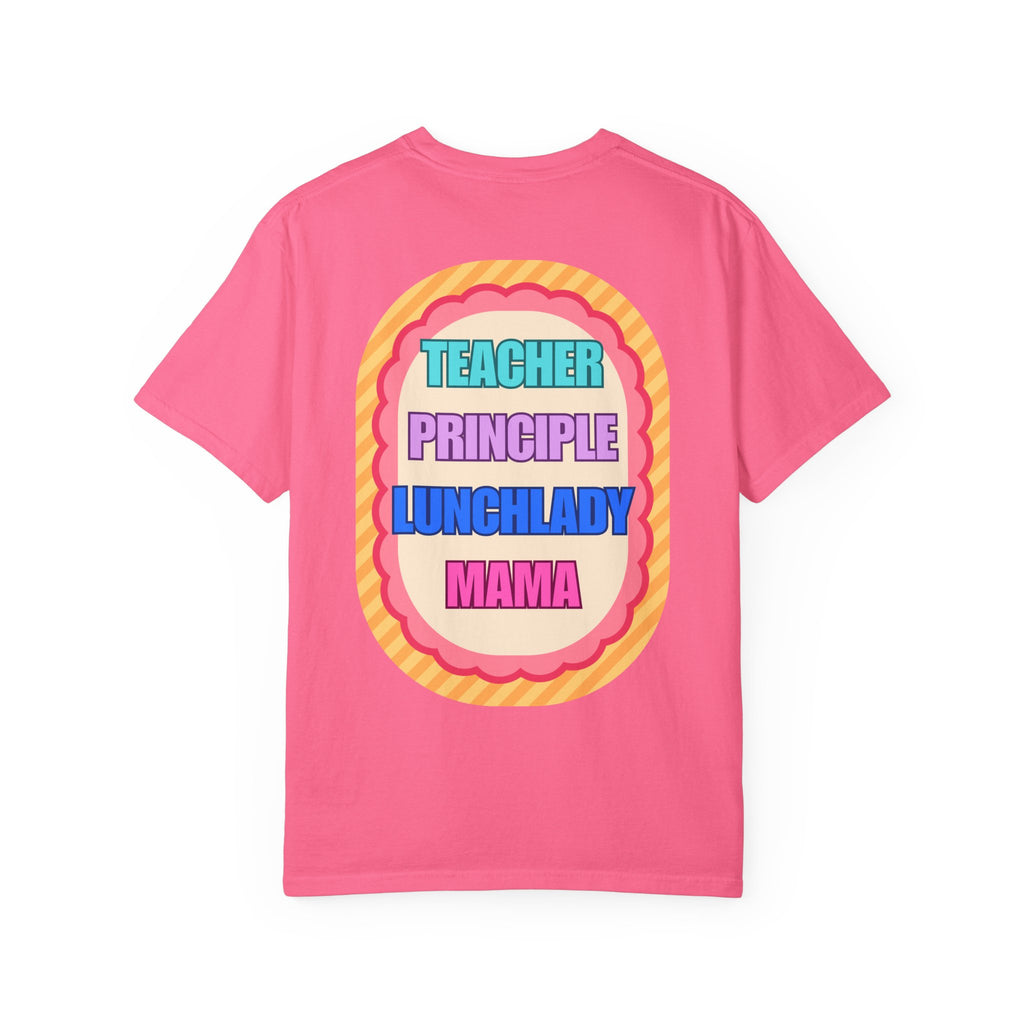 Teacher, Principal, Lunchlady, Mama T-Shirt — Colorful Retro Patch Design